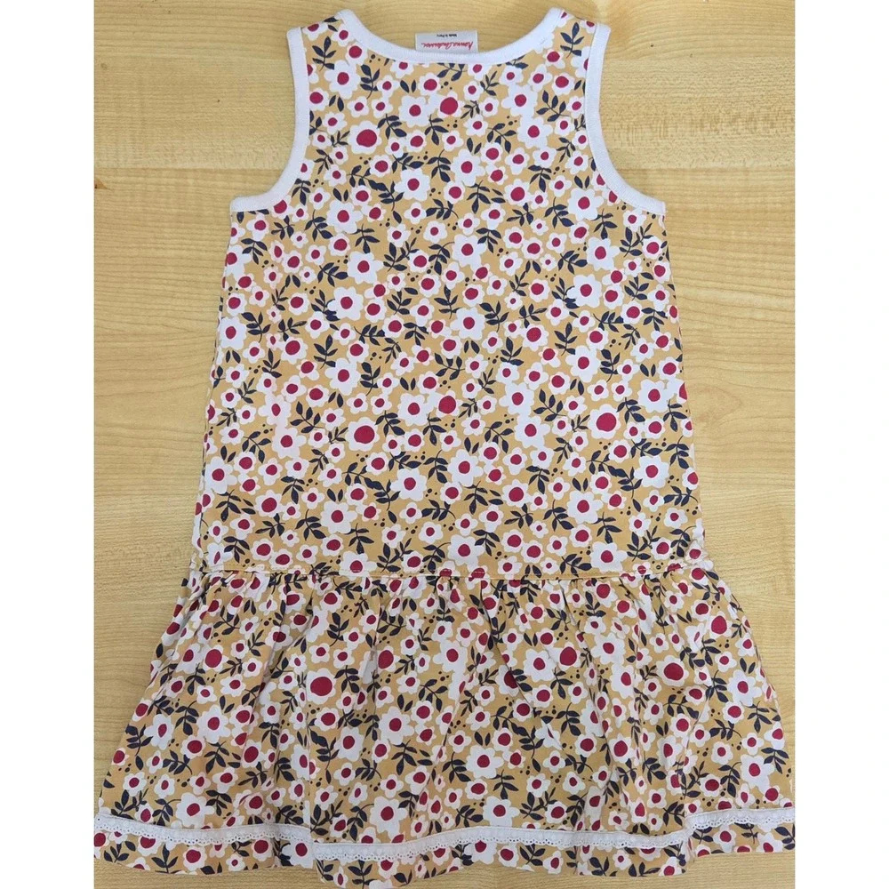 Hanna Andersson Girls Yellow Floral Lace Trim Drop Waist Cotton Dress Size 100‎